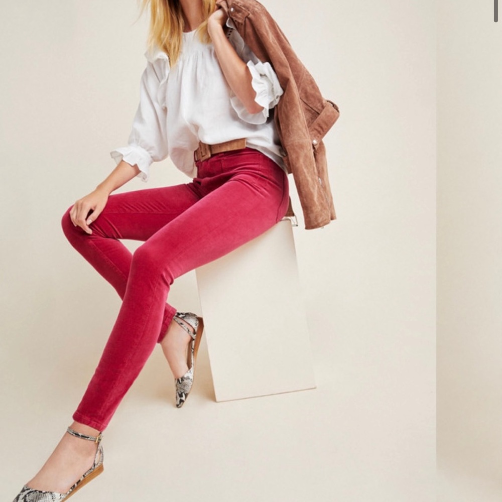 PILCRO LETTERPRESS ANTHROPOLOGIE High Rise Waisted Skinny Corduroy Pants Pink 27